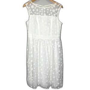 Adrianna Papell White‎ Floral Embroidered Dress Sheer Wedding Beach Resort Sz 10